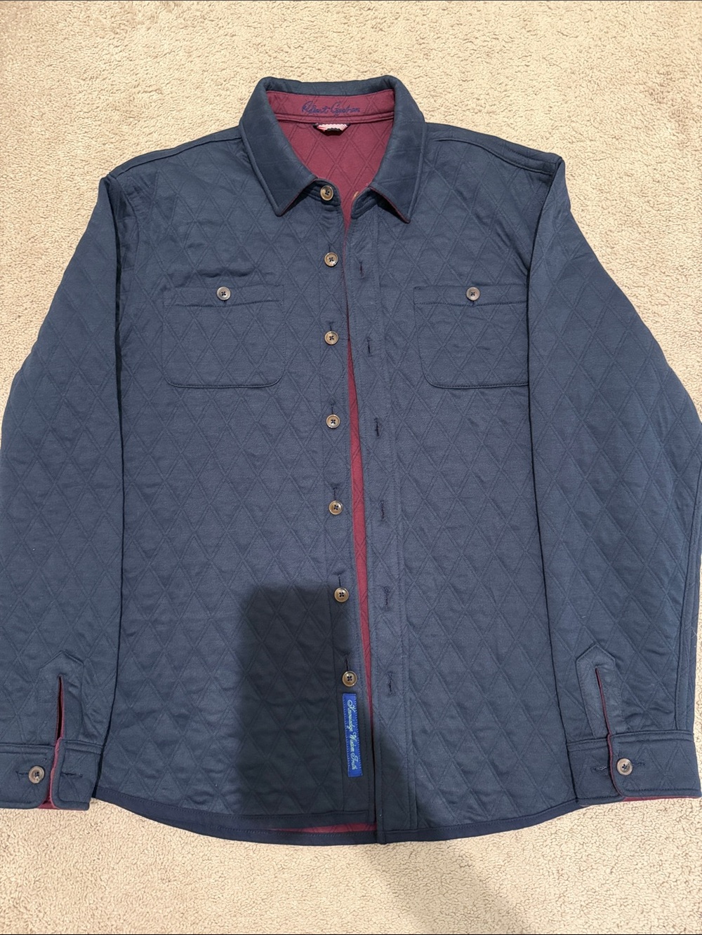 Robert Graham Quilted Reversible Shirt Jacket in Navy with Red Lining